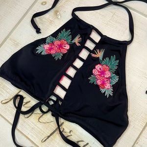 PINK Halter Floral Bikini Top